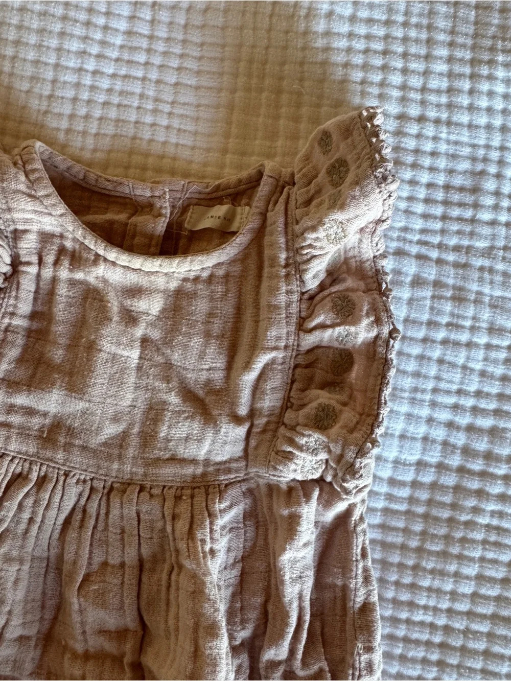 Jamie Kay Neutral Pink Baby Romper with Ruffle Sleeves